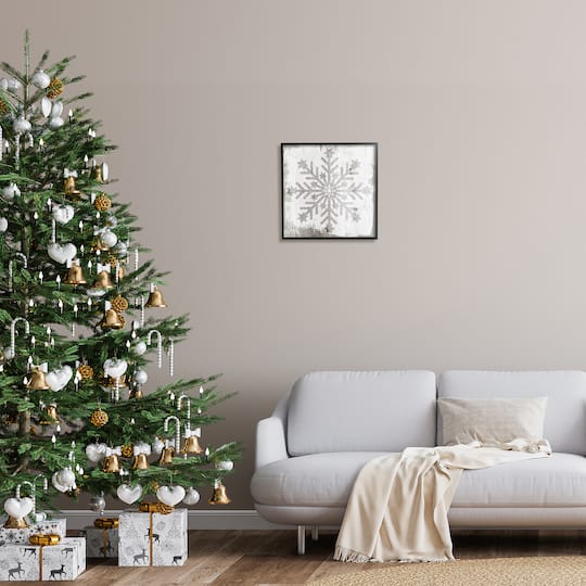 Stupell Industries Winter Snowflake Weathered Pattern Framed Giclee Art